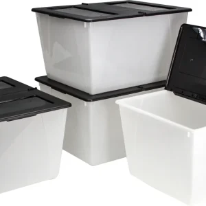 60L Storage Tote, Clear/Black