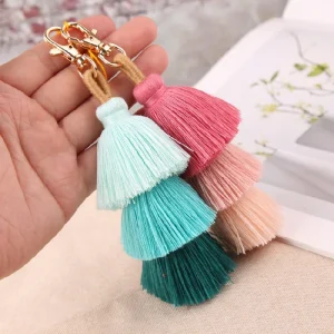 Handmade Pom Pom Bag Charm Colorful 4 Layered Tassel Keychain