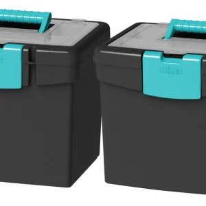 Portable File Box with XL Lid, Black/Teal