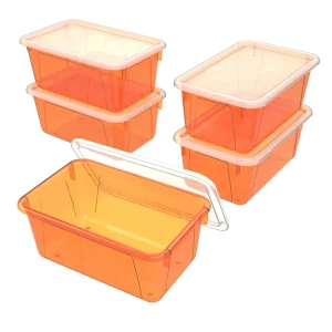 Small Cubby Bin with Lid, Tint Orange